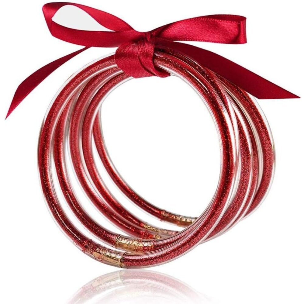 Glitter Jelly Bangles Bracelets Set Glitter Filled Jelly Silicone Bracelets for
